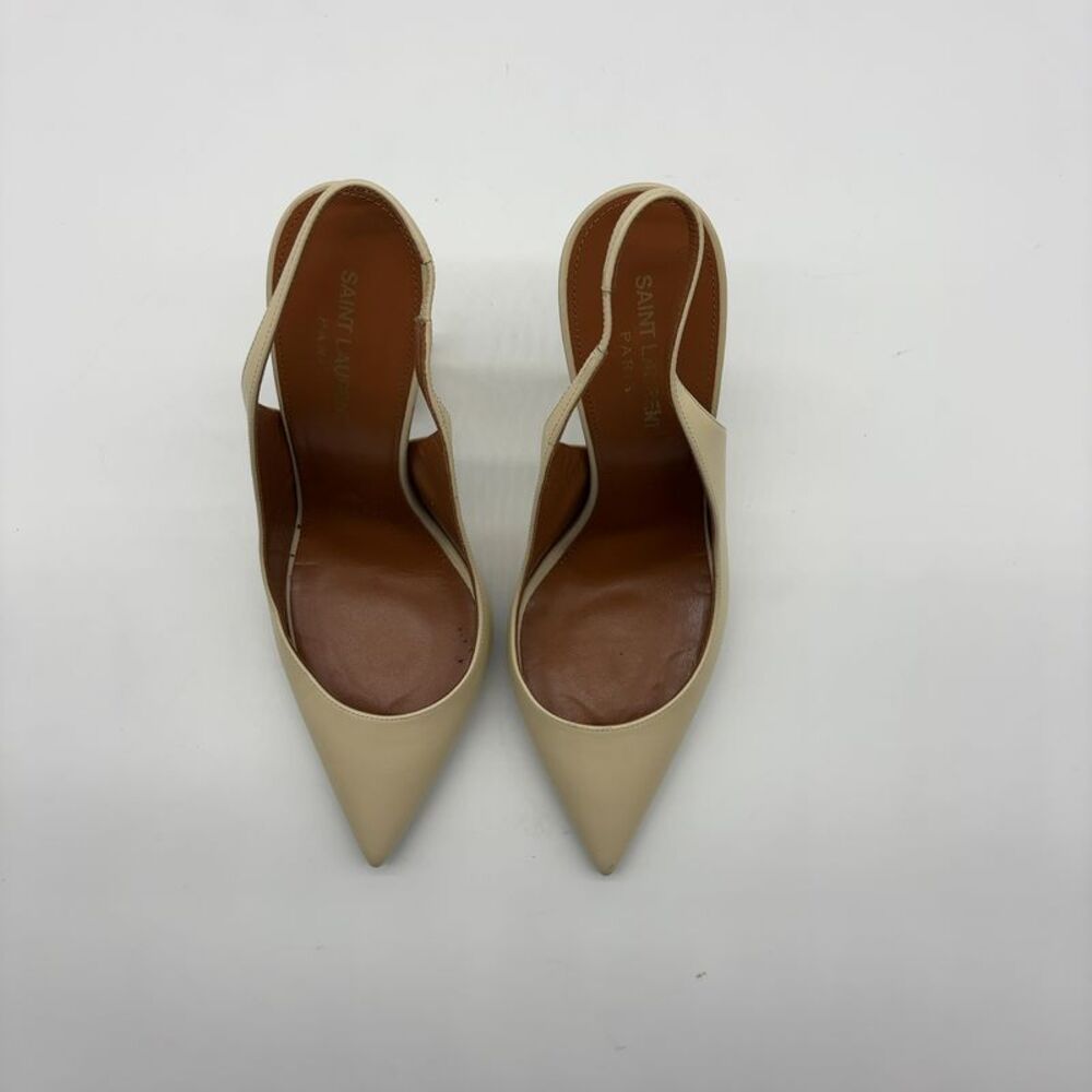 Yves Saint Laurent Cream Slingback Heels with Gold Accent - Picture 7 of 10